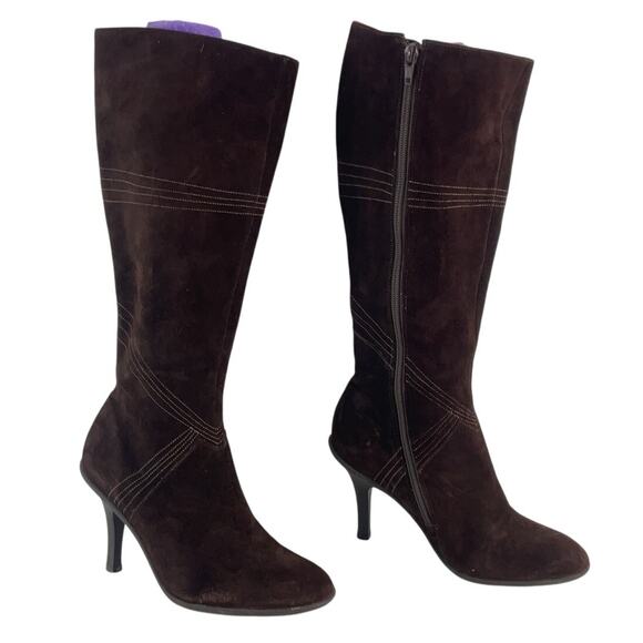 BCBGMAXAZRIA Brown Suede Leather Tall Heeled Boots Women’s Size Preowned - Picture 1 of 5